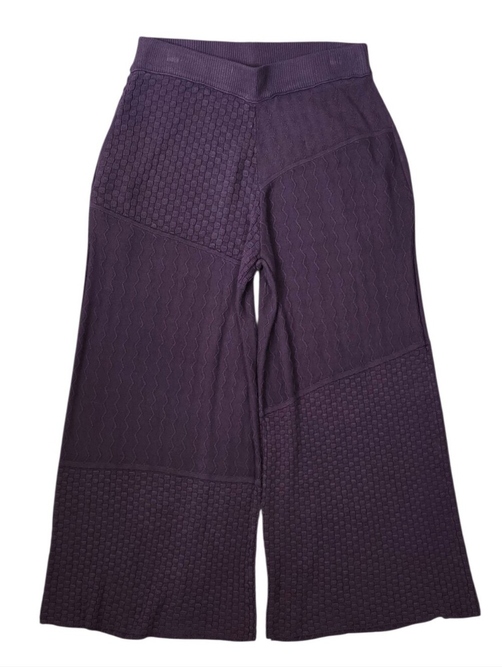 FP BEACH Women’s Wide-Leg Cropped Knit Pattern Pants - Purple Casual Size XS
